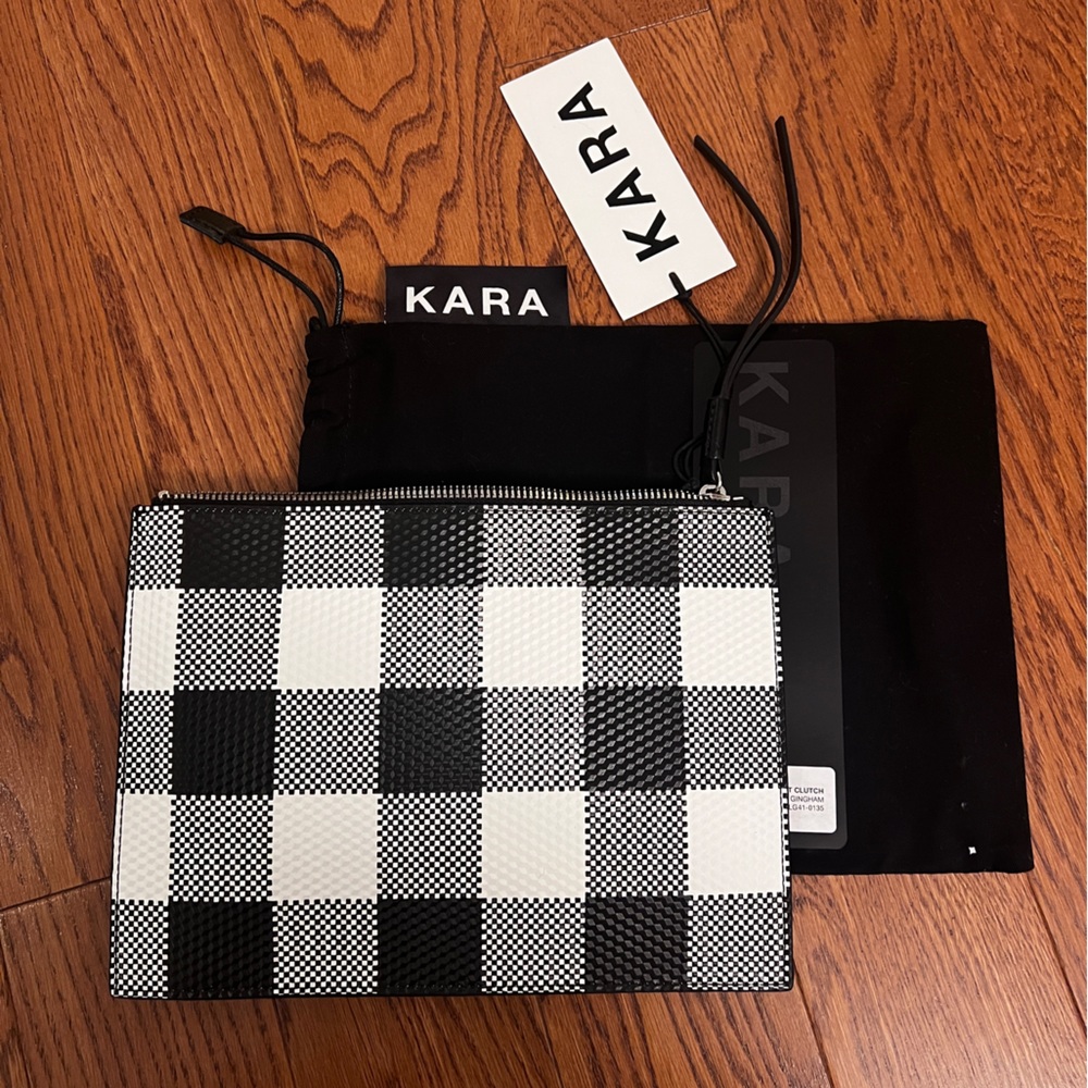 KARA Black & White Checkered Clutch Wristlet NWOT